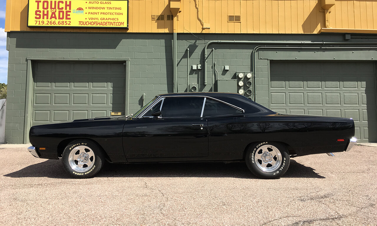 Touch of Shade custom window tinting work — classic car at shop